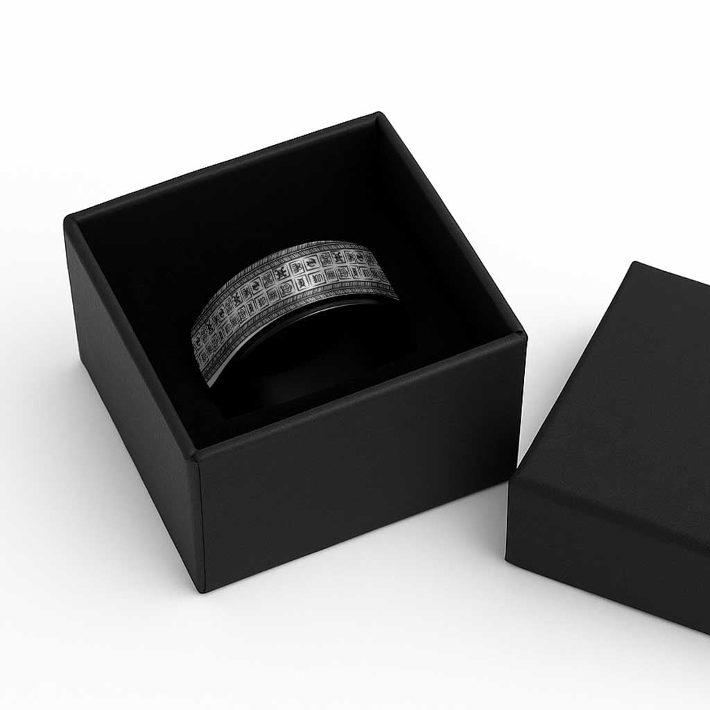 African Adinkra Symbols - White Spinner Ring - Wonder Print Shop