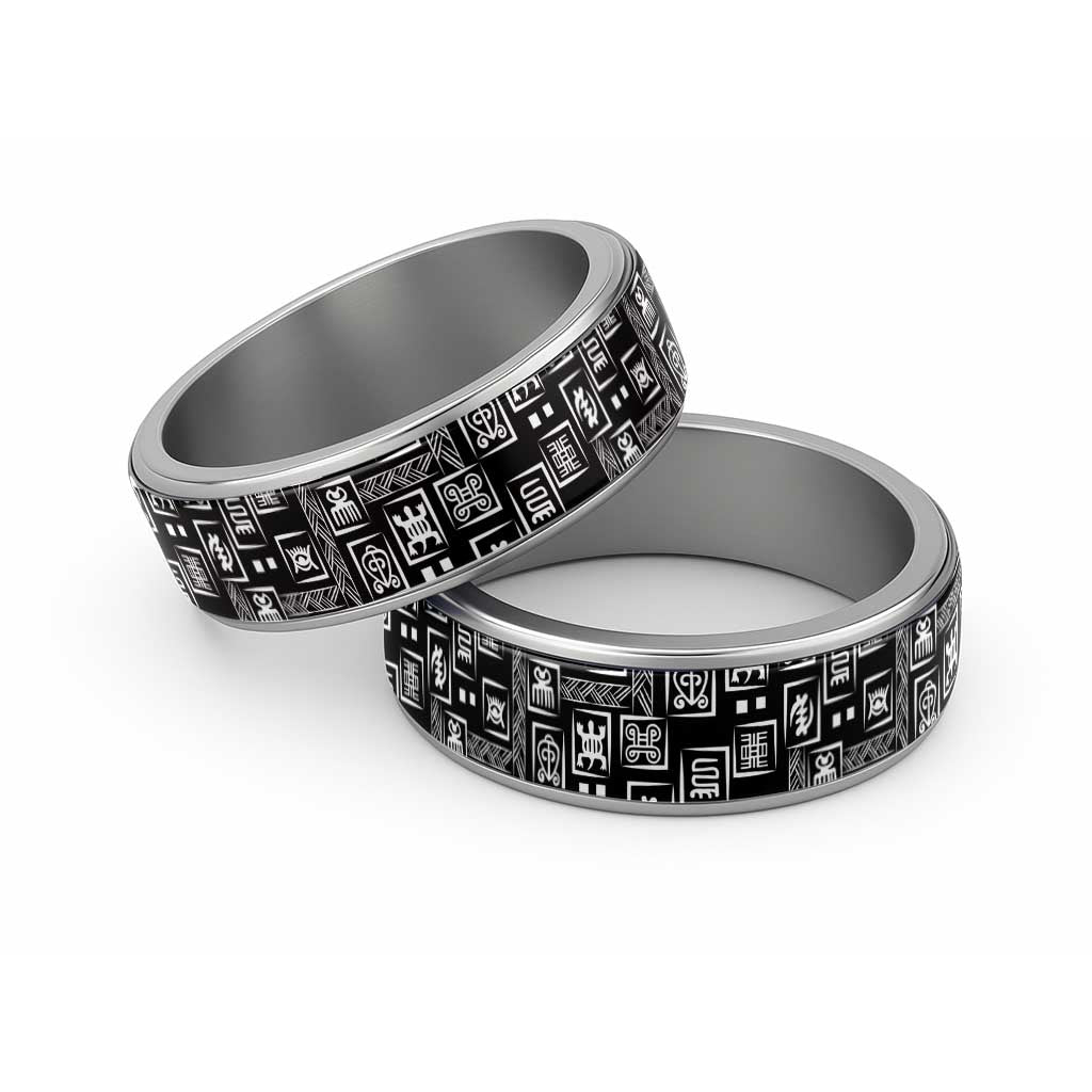African Adinkra Symbols - Black Classic Ring - Wonder Print Shop