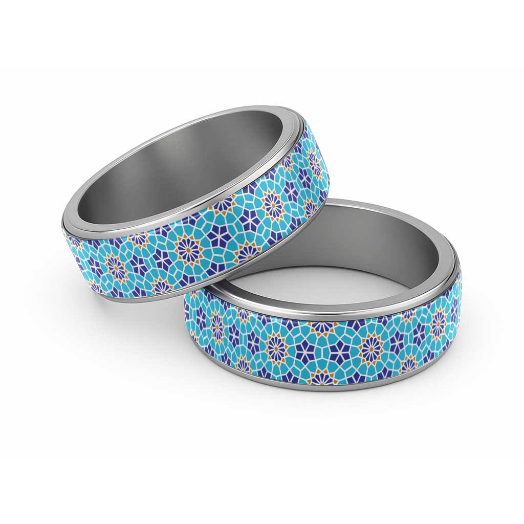 Blue Islamic Geometric Pattern Classic Ring - Wonder Print Shop