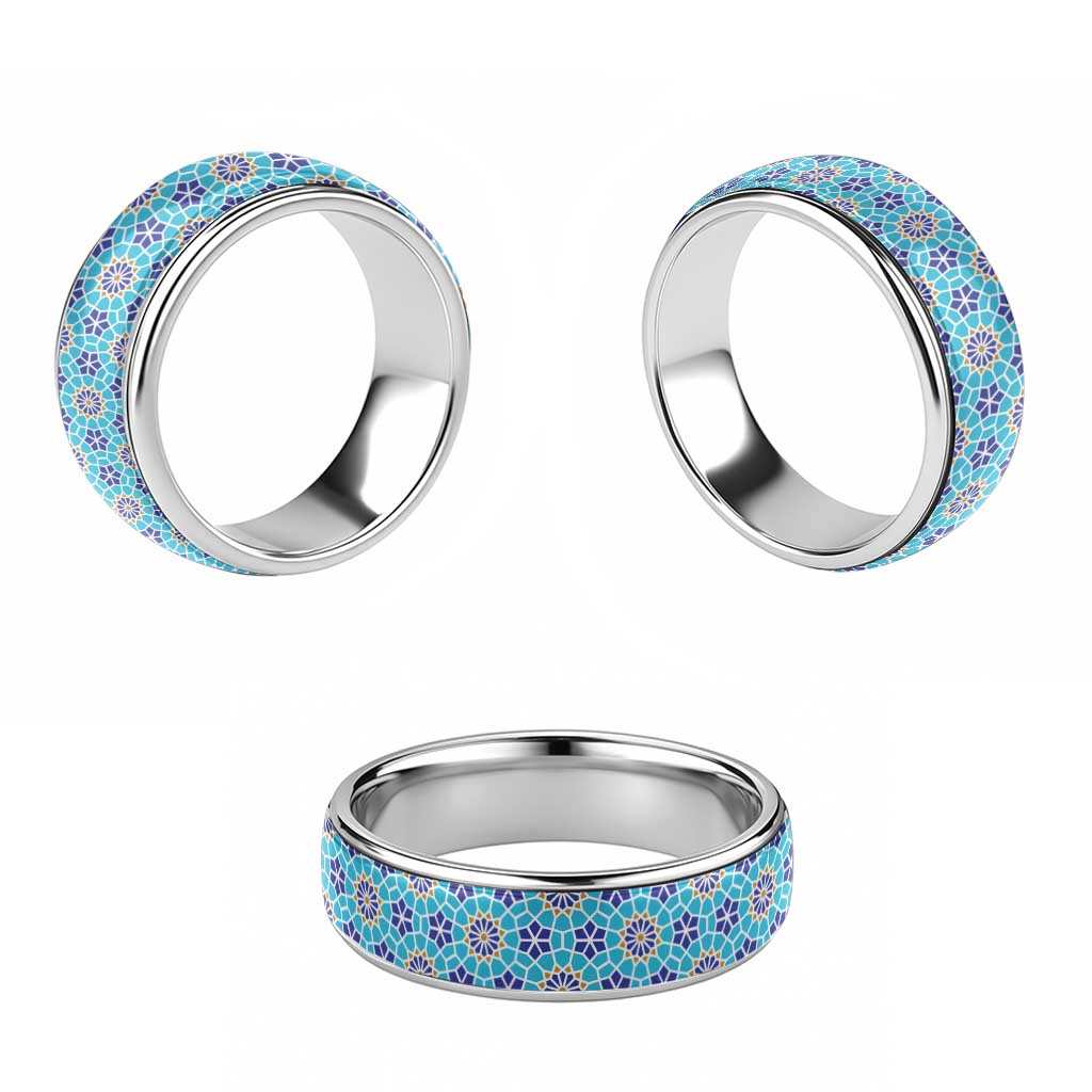 Blue Islamic Geometric Pattern Classic Ring - Wonder Print Shop