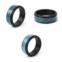 Blue Islamic Geometric Pattern Spinner Ring - Wonder Print Shop