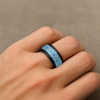 Blue Islamic Geometric Pattern Spinner Ring - Wonder Print Shop