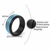Blue Islamic Geometric Pattern Spinner Ring - Wonder Print Shop