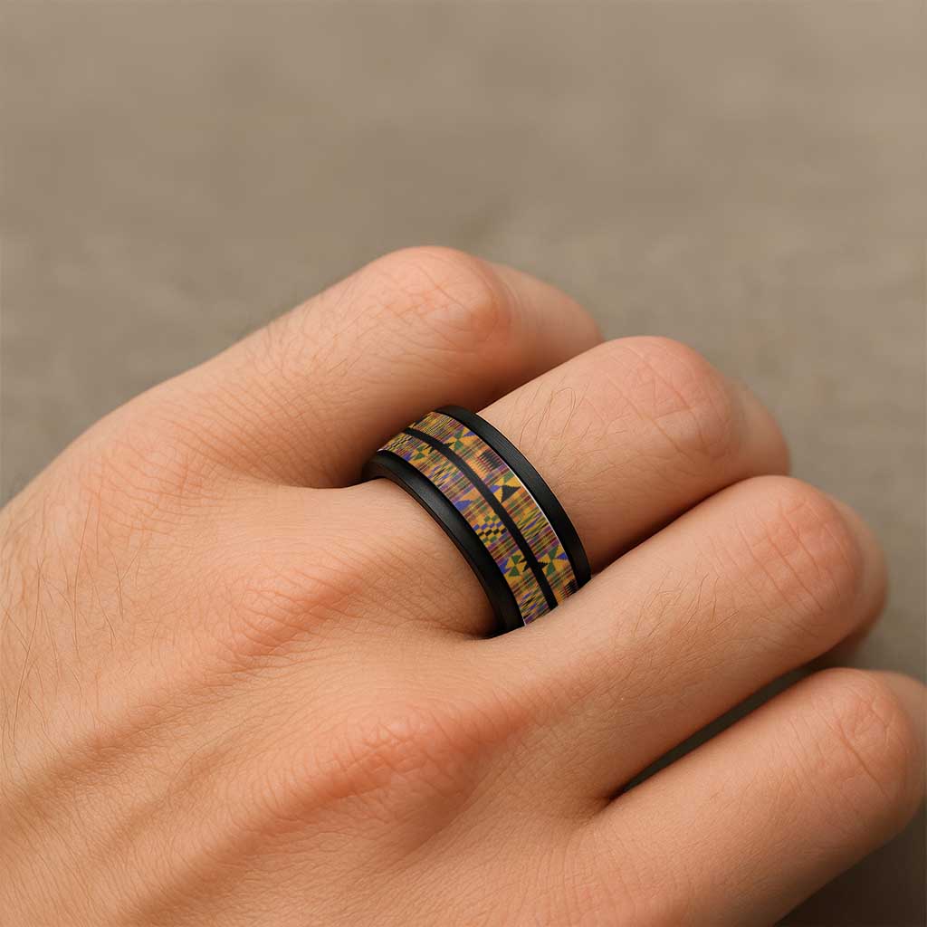 Kente African Pattern Spinner Ring - Wonder Print Shop