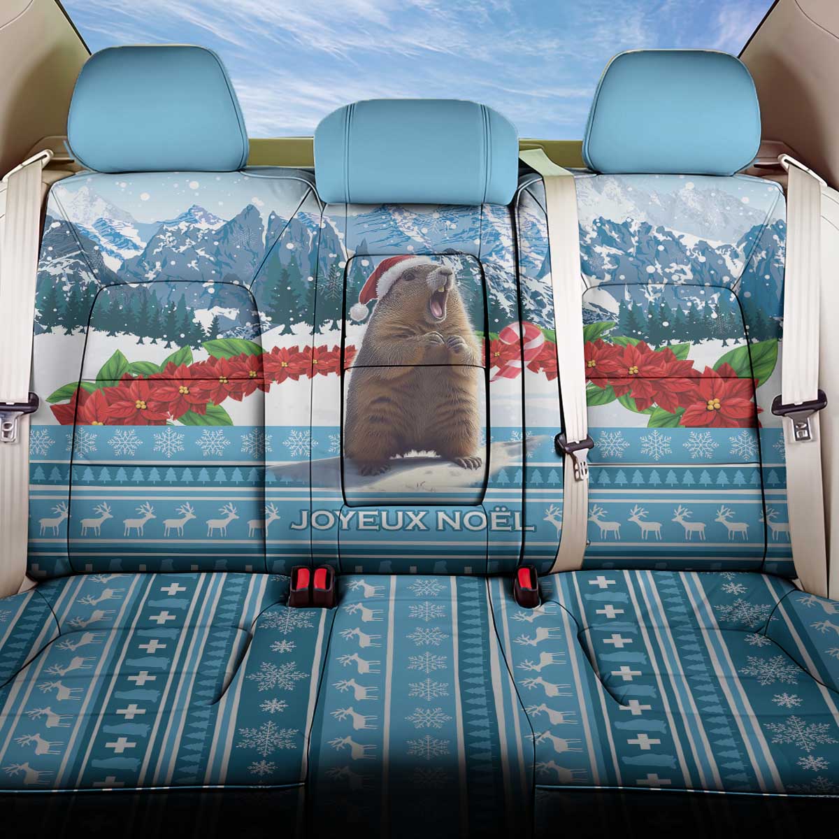 Switzerland Christmas Marmot Back Car Seat Cover Joyeux Noel - Wonder Print Shop