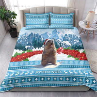 Blue Christmas bedding set with marmot and Joyeux Noel print