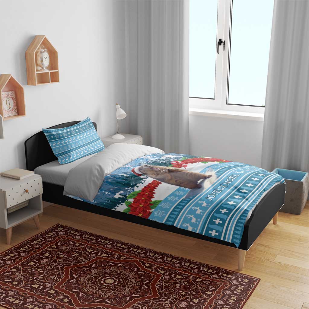 Blue Christmas marmot bedding set with printed duvet cover and matching pillowcase
