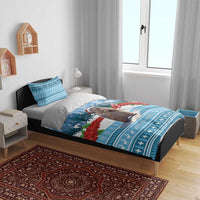 Blue Christmas marmot bedding set with printed duvet cover and matching pillowcase