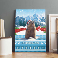 Canvas wall art of a Christmas marmot in Santa hat with Joyeux Noel text