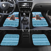 Blue holiday car floor mats with Switzerland marmot in Santa hat, two front mats