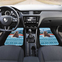 Blue holiday car mats with Switzerland marmot graphic for front footwells