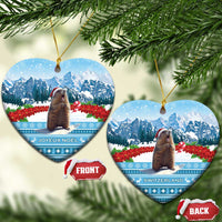 Heart ceramic ornament with marmot and Switzerland Christmas design, blue