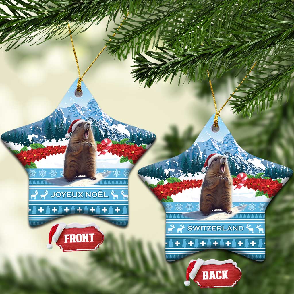 Star ceramic ornament with marmot, Switzerland Christmas design, front and back
