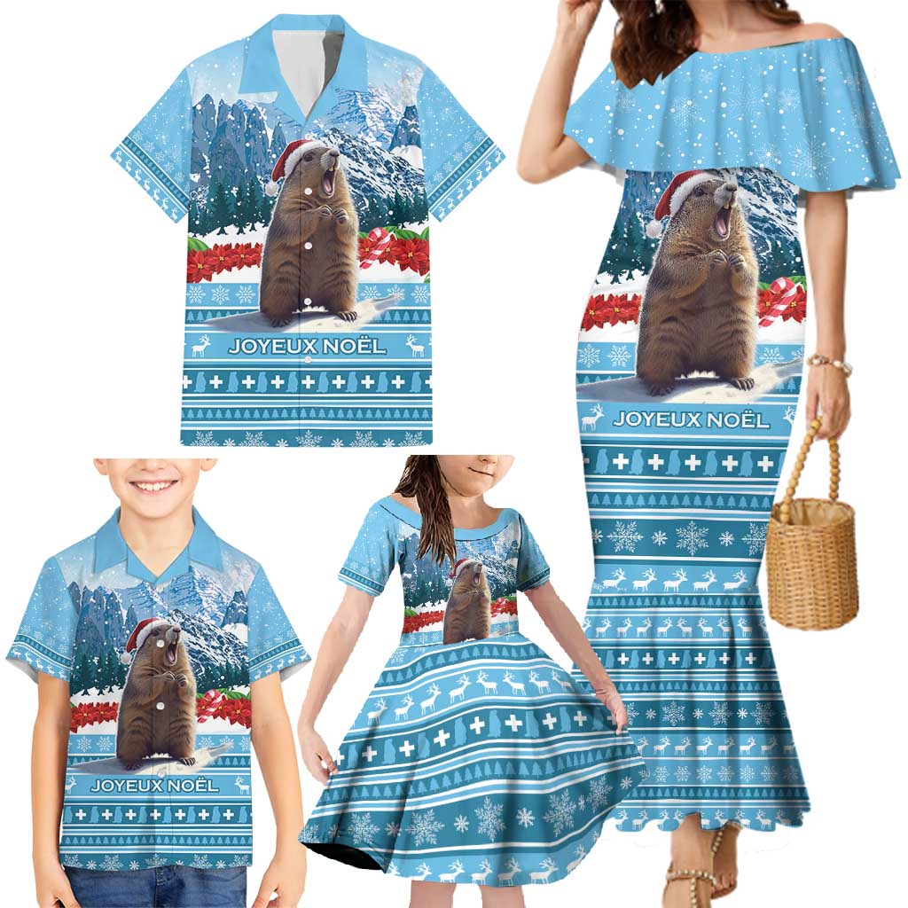 Switzerland Christmas Marmot Family Matching Mermaid Dress and Hawaiian Shirt Joyeux Noel - Wonder Print Shop