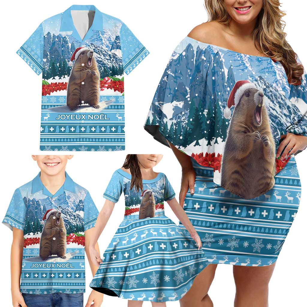 Switzerland Christmas Marmot Family Matching Off Shoulder Short Dress and Hawaiian Shirt Joyeux Noel - Wonder Print Shop