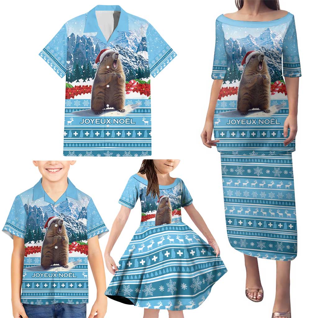 Switzerland Christmas Marmot Family Matching Puletasi and Hawaiian Shirt Joyeux Noel - Wonder Print Shop