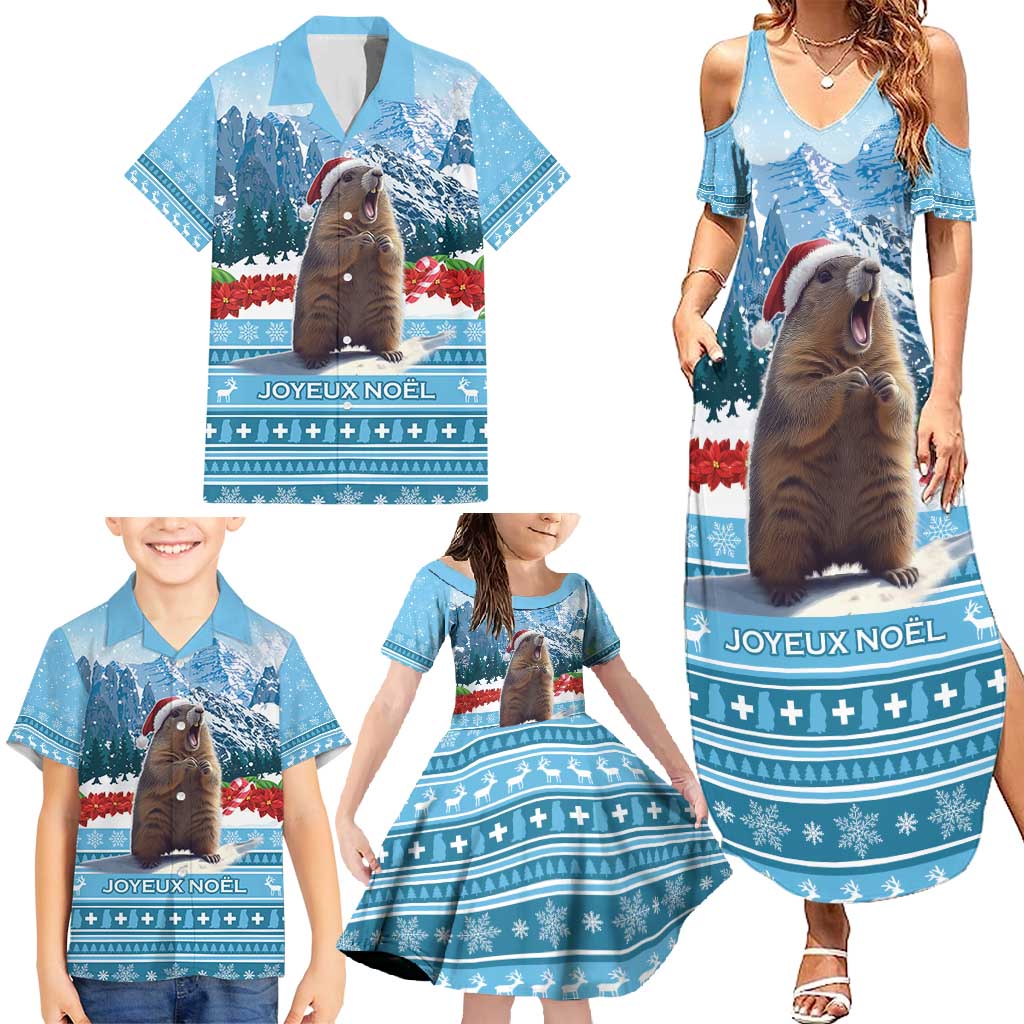 Switzerland Christmas Marmot Family Matching Summer Maxi Dress and Hawaiian Shirt Joyeux Noel - Wonder Print Shop