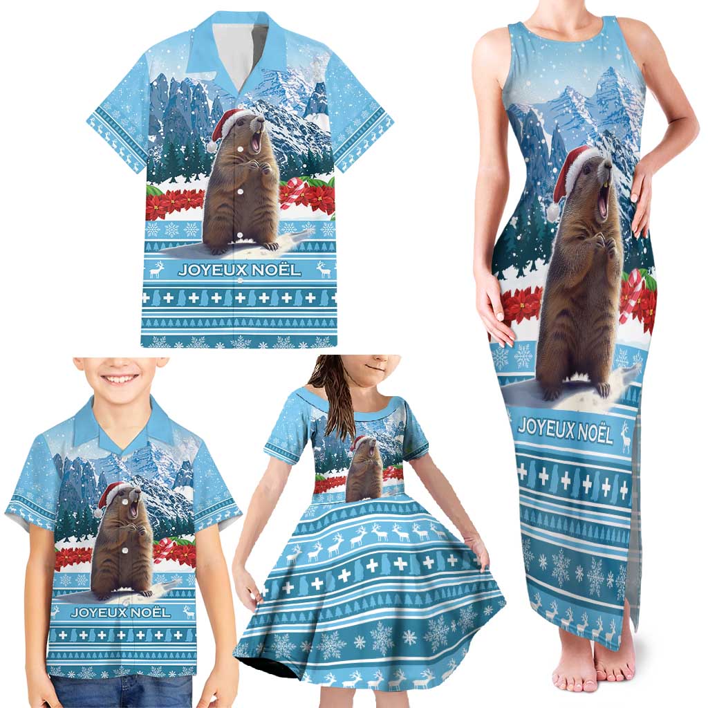 Switzerland Christmas Marmot Family Matching Tank Maxi Dress and Hawaiian Shirt Joyeux Noel - Wonder Print Shop