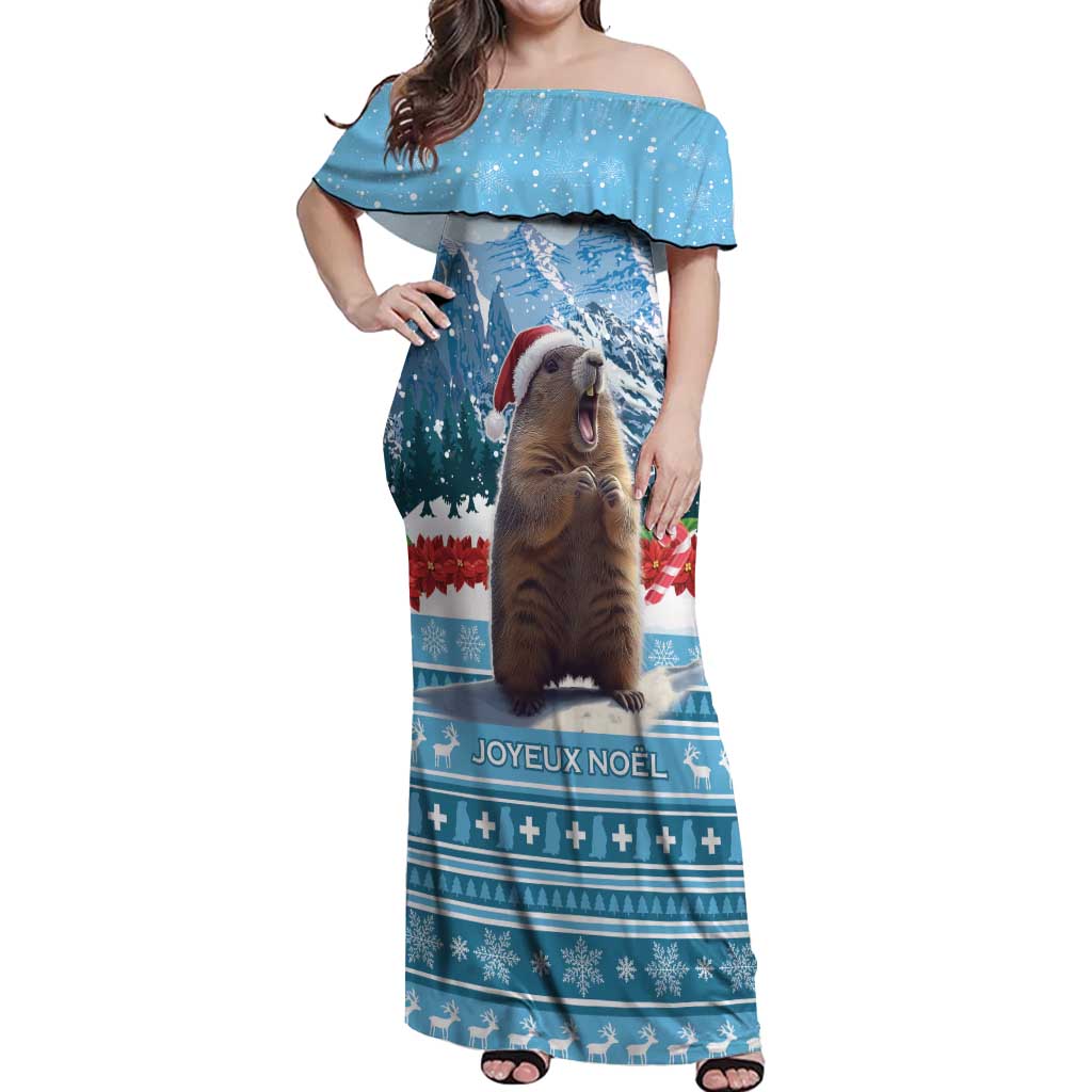 Switzerland Christmas Marmot Off Shoulder Maxi Dress Joyeux Noel - Wonder Print Shop