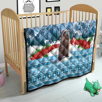 Blue Christmas marmot quilt with JOYEUX NOEL and alpine pattern