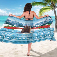 Blue sarong with Switzerland Christmas marmot, mountain and snowflake print