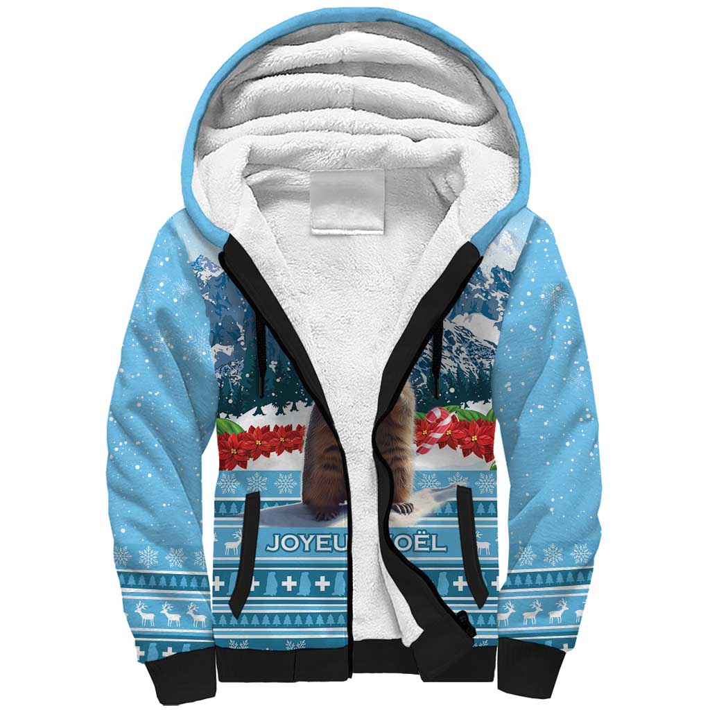 Switzerland Christmas Marmot Sherpa Hoodie Joyeux Noel