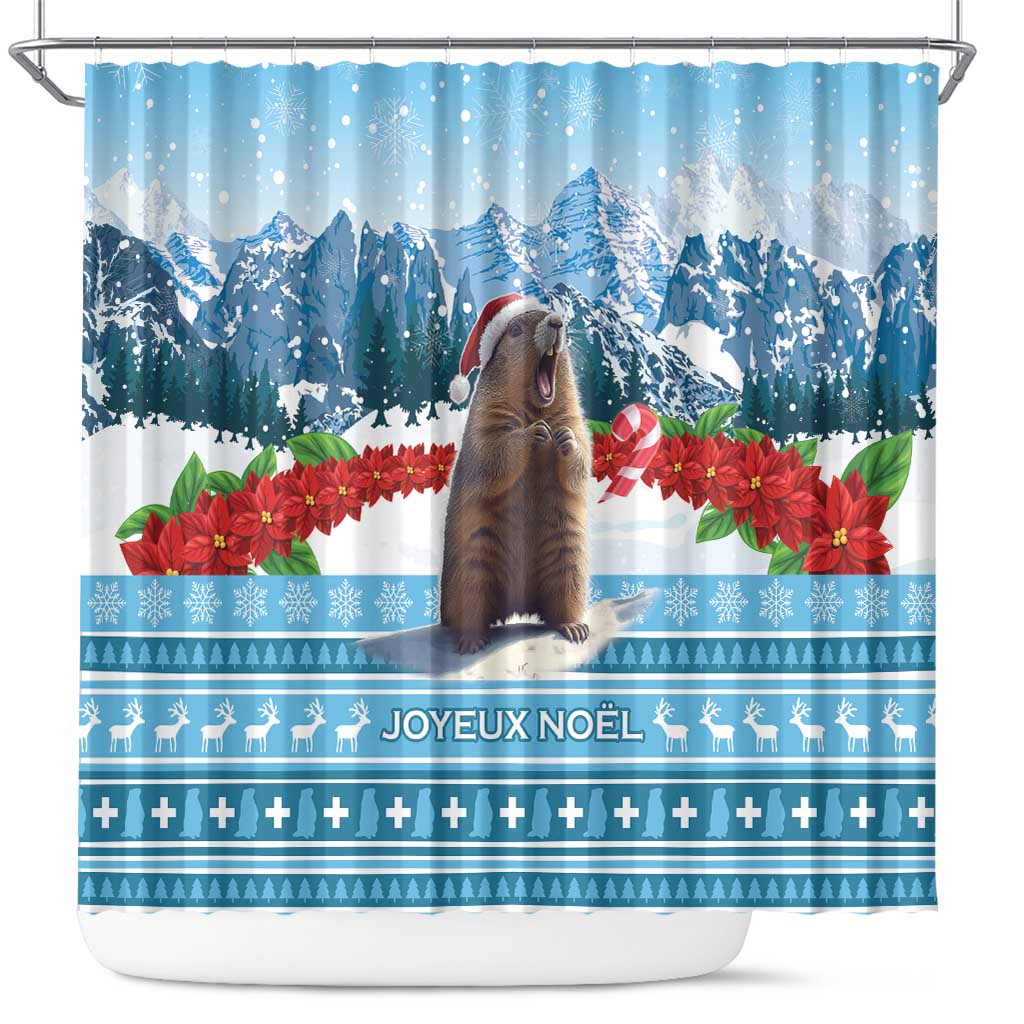 Switzerland Christmas Marmot Shower Curtain Joyeux Noel