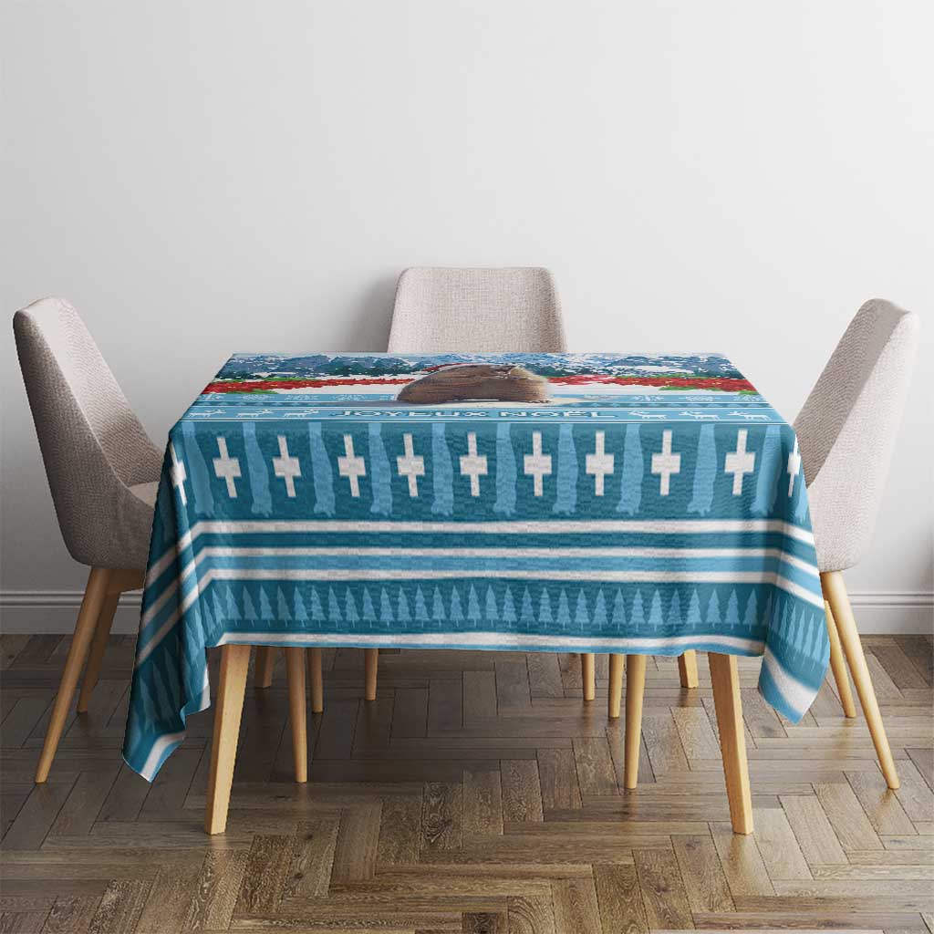 Blue Christmas tablecloth with cross stripe and snowflake winter border