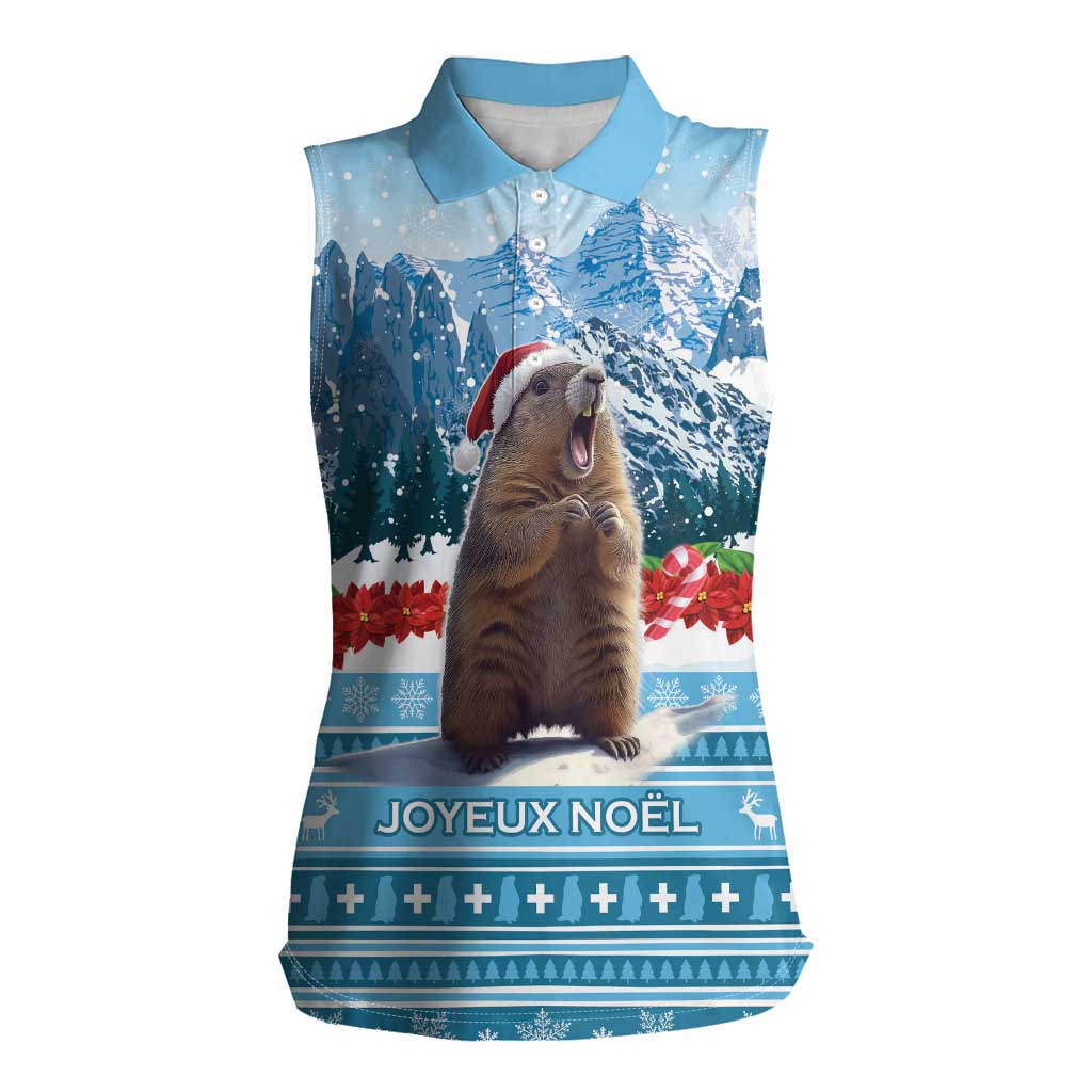 Switzerland Christmas Marmot Women Sleeveless Polo Shirt Joyeux Noel