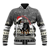 Unisex dark gray baseball jacket with Bernese mountain dog and 'Joyeux Noel' text