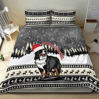 Bernese mountain dog duvet and pillowcases with Santa hat, snowy landscape, festive trim