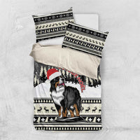 Bernese mountain dog bedding set with Santa hat on winter scene, includes matching pillowcases