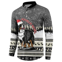 Dark gray button-up sweatshirt with Bernese mountain dog holiday graphic and Joyeux Noel