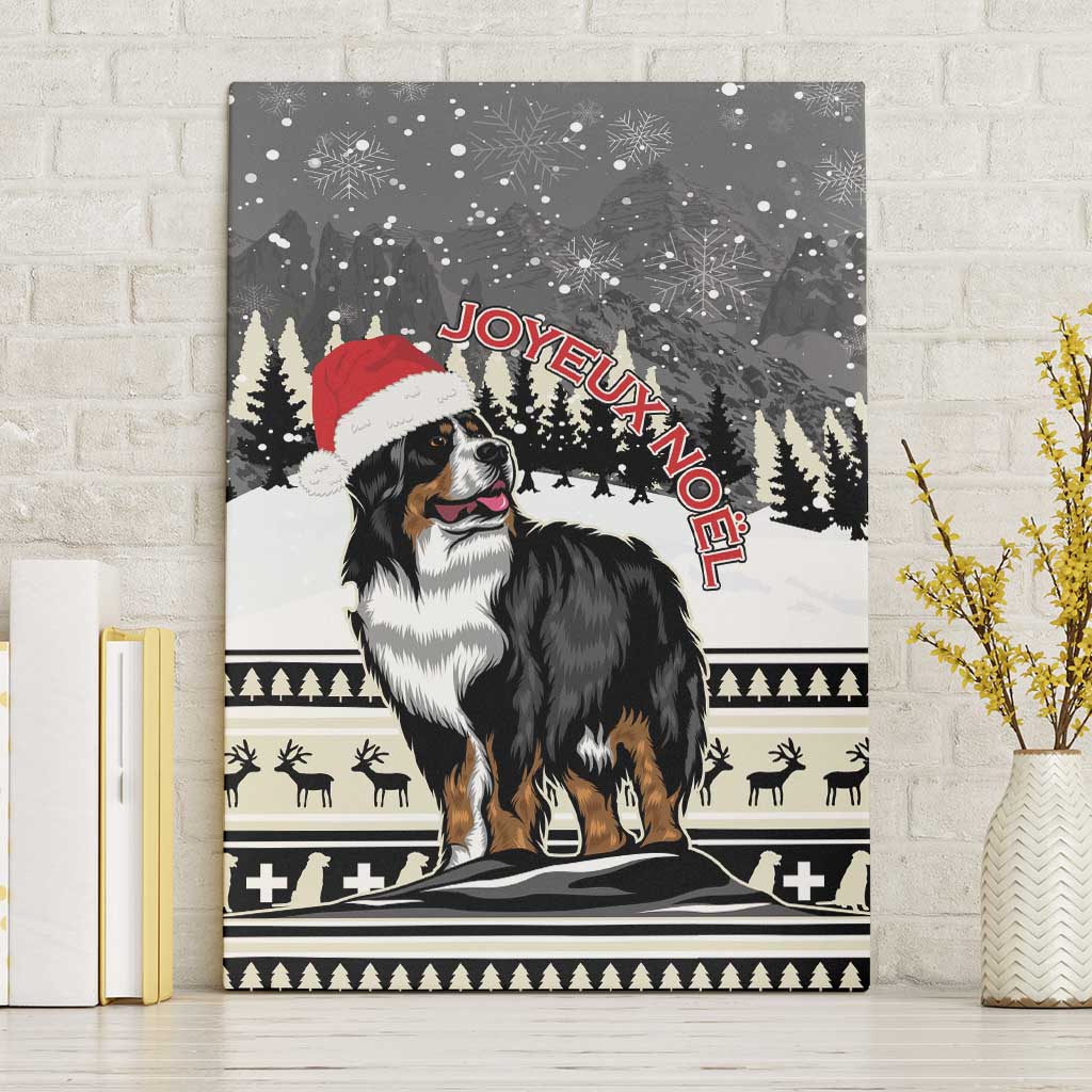 Christmas wall art portrait of Bernese Mountain Dog with Santa hat and 'Joyeux Noel' text