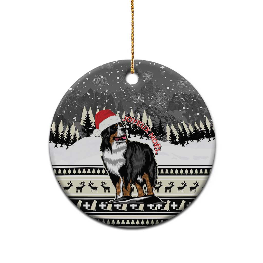 Ceramic round Bernese mountain dog Christmas ornament with gold hanging loop