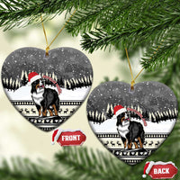 Ceramic heart-shaped Christmas ornament with Bernese mountain dog and snowy forest backdrop