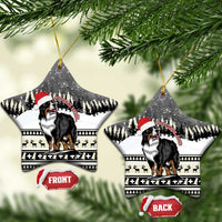 Ceramic star-shaped Christmas ornament with Bernese mountain dog and snowy forest scene