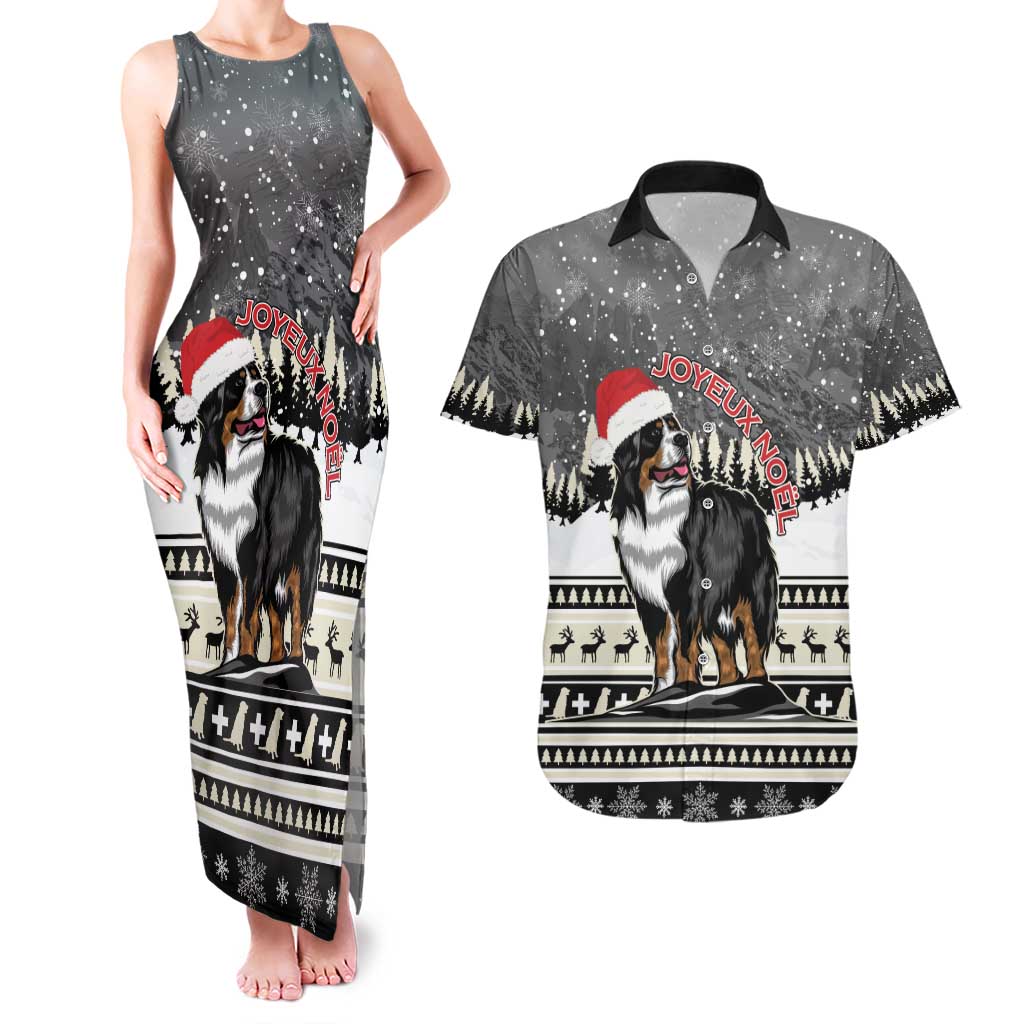 Switzerland Christmas Bernese Mountain Dog Couples Matching Tank Maxi Dress and Hawaiian Shirt Joyeux Noel - Wonder Print Shop