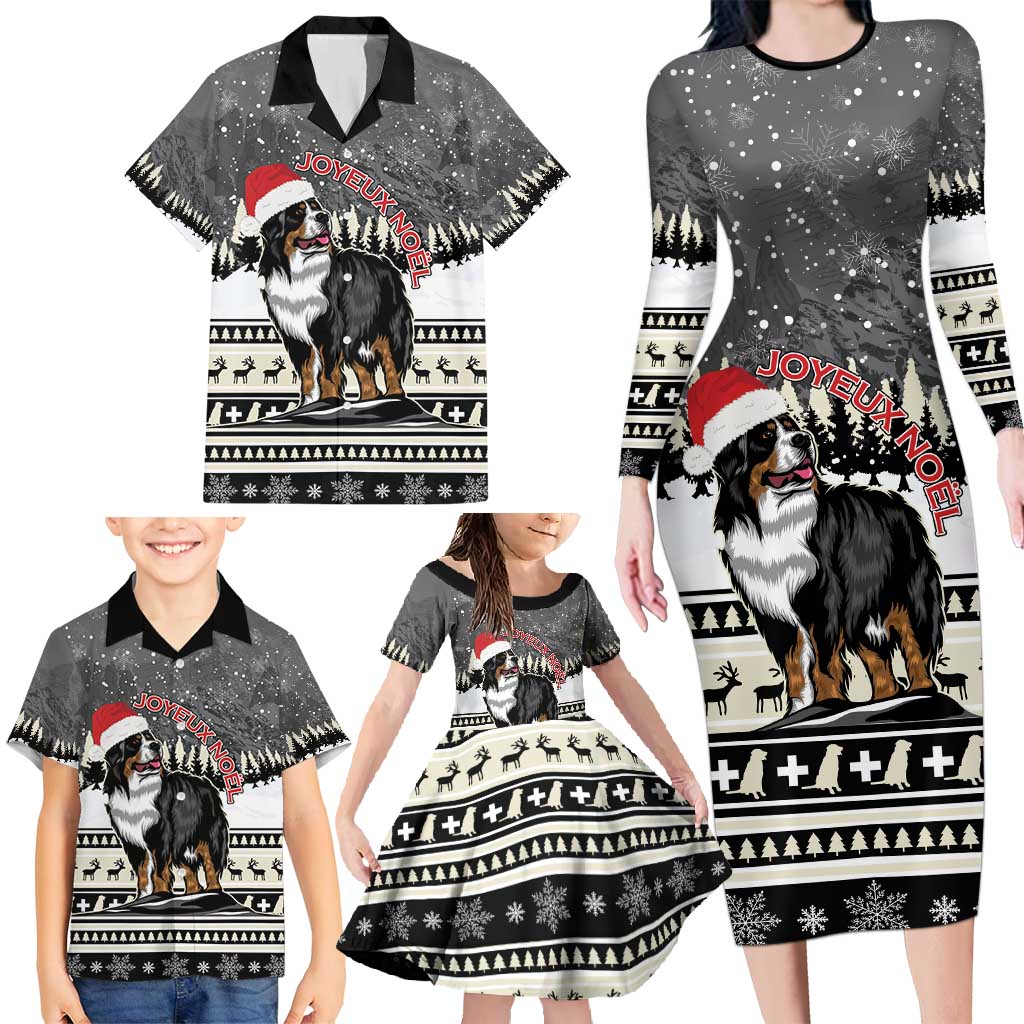 Switzerland Christmas Bernese Mountain Dog Family Matching Long Sleeve Bodycon Dress and Hawaiian Shirt Joyeux Noel - Wonder Print Shop