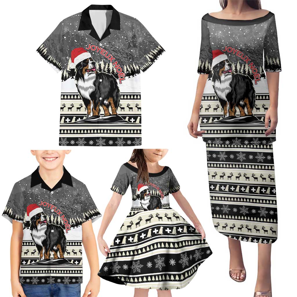 Switzerland Christmas Bernese Mountain Dog Family Matching Puletasi and Hawaiian Shirt Joyeux Noel - Wonder Print Shop