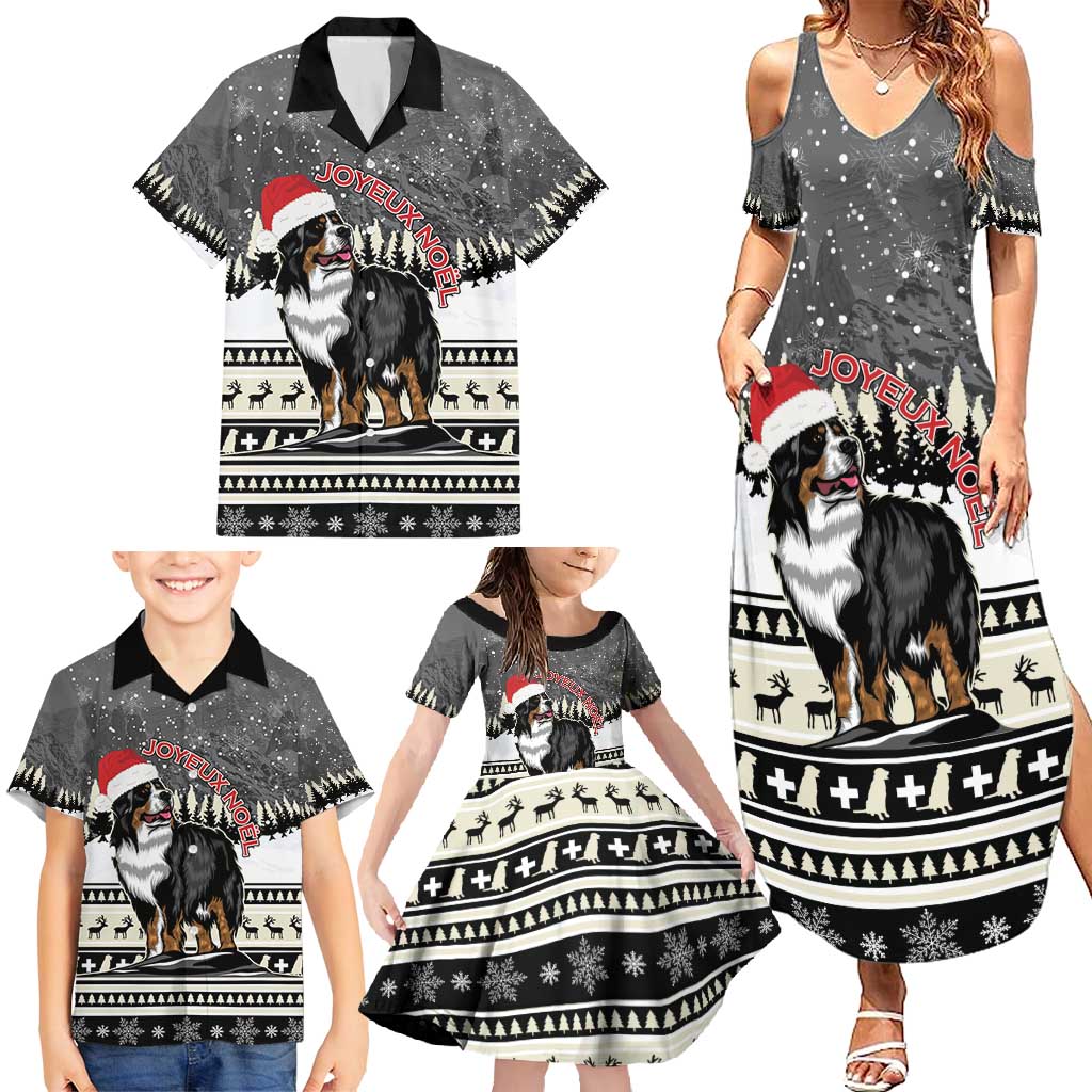 Switzerland Christmas Bernese Mountain Dog Family Matching Summer Maxi Dress and Hawaiian Shirt Joyeux Noel - Wonder Print Shop