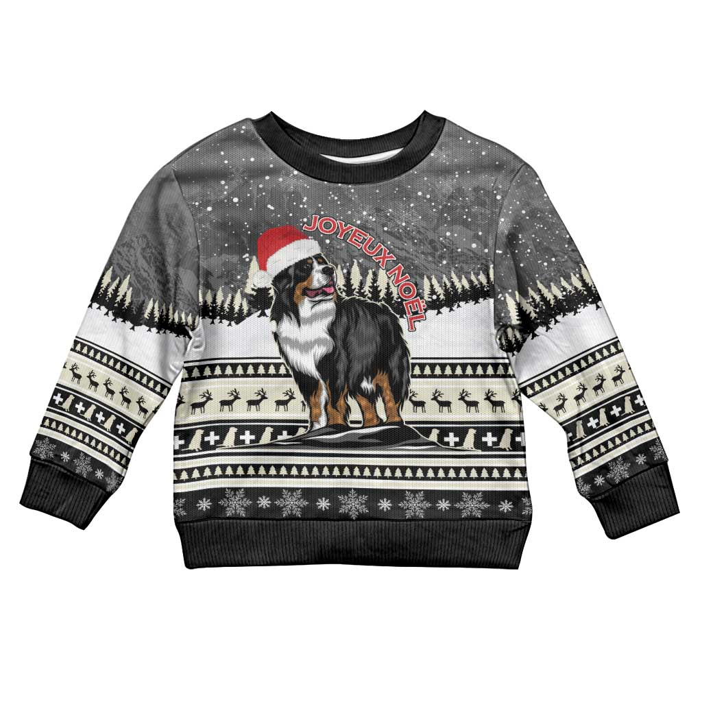 Switzerland Christmas Bernese Mountain Dog Kid Ugly Christmas Sweater Joyeux Noel - Wonder Print Shop