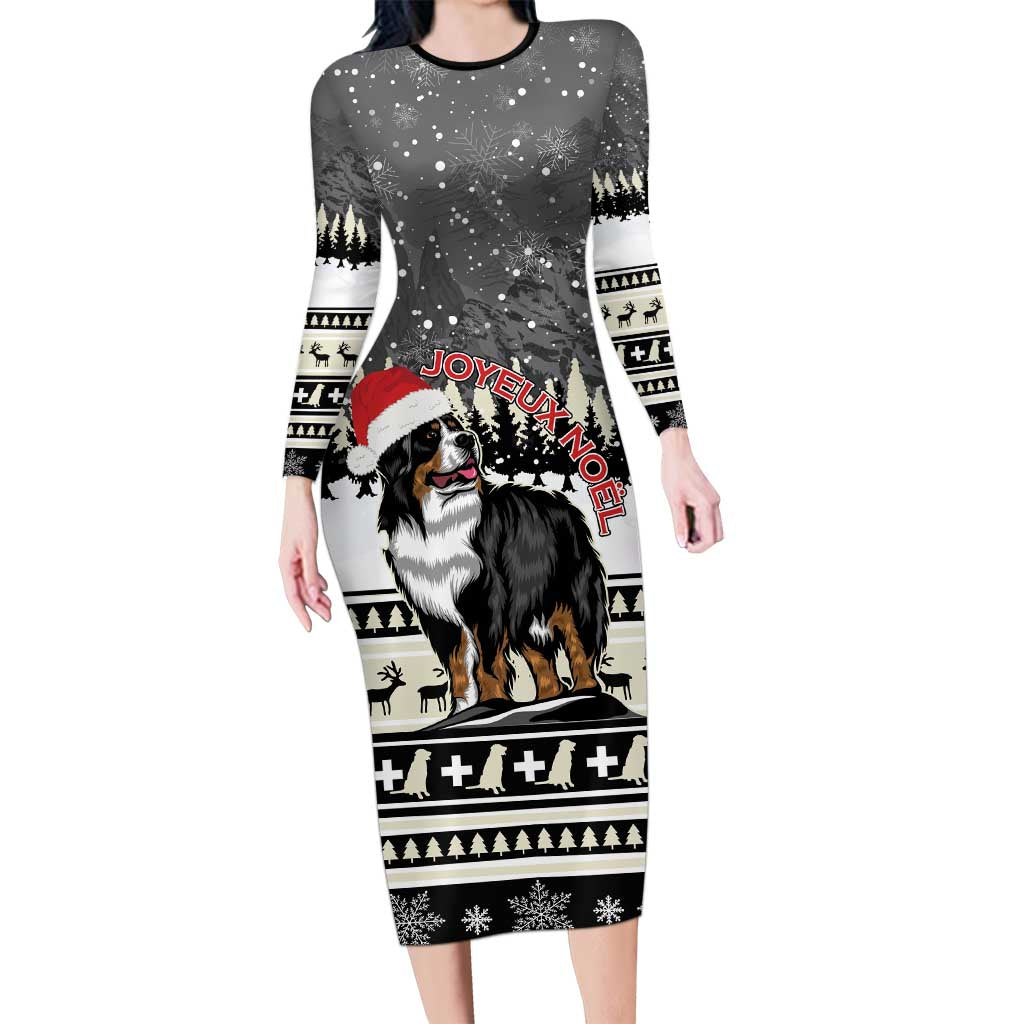 Switzerland Christmas Bernese Mountain Dog Long Sleeve Bodycon Dress Joyeux Noel - Wonder Print Shop