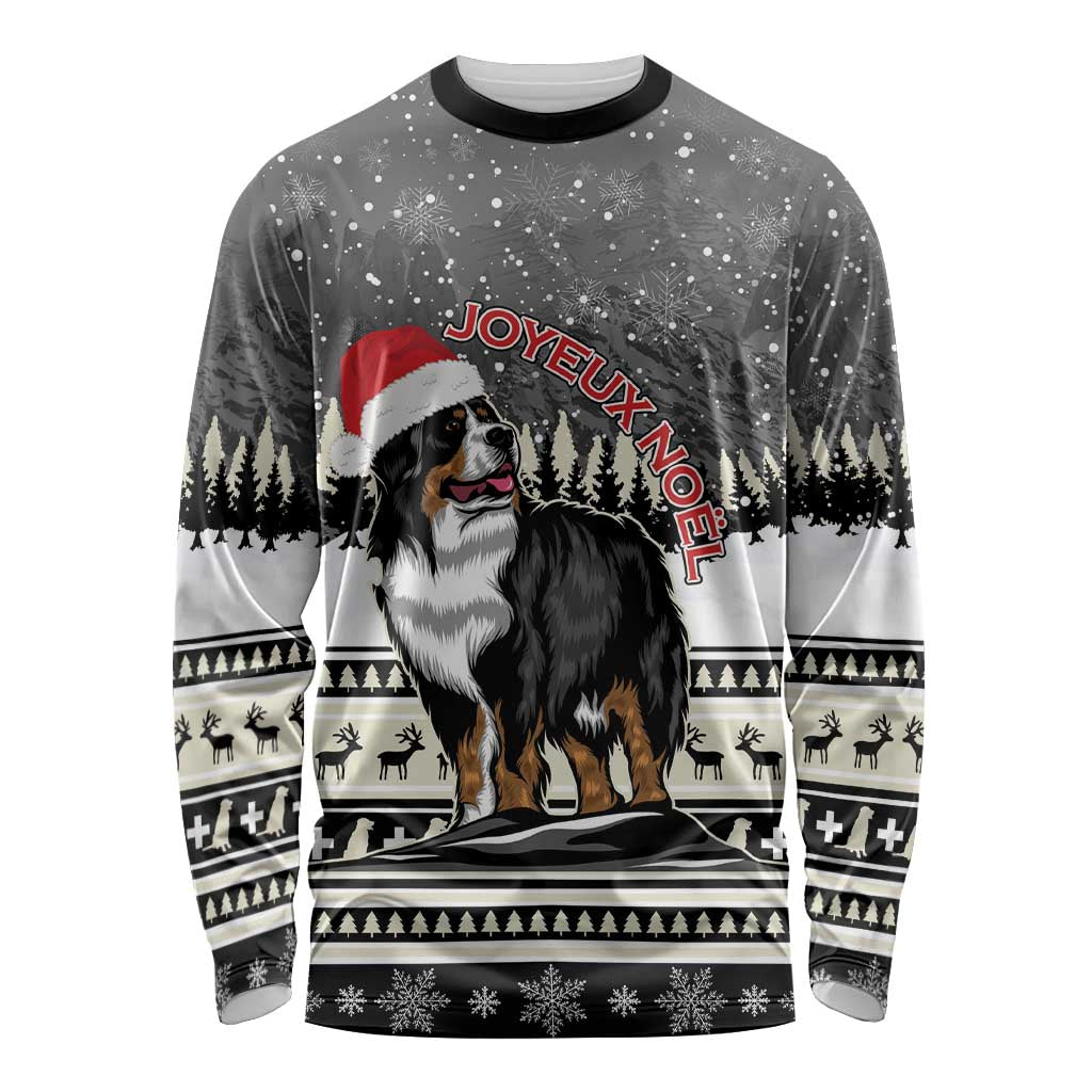 Unisex long sleeve Christmas shirt with Bernese mountain dog and Joyeux Noel print