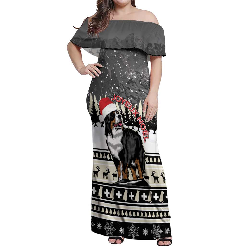 Switzerland Christmas Bernese Mountain Dog Off Shoulder Maxi Dress Joyeux Noel - Wonder Print Shop