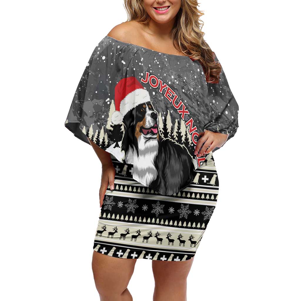 Switzerland Christmas Bernese Mountain Dog Off Shoulder Short Dress Joyeux Noel - Wonder Print Shop