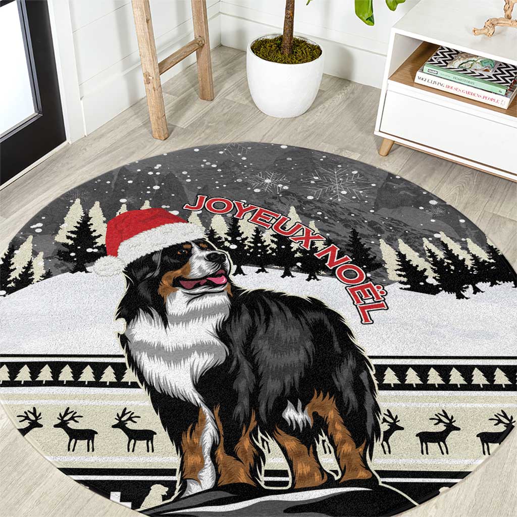 Switzerland Christmas Bernese Mountain Dog Round Carpet Joyeux Noel