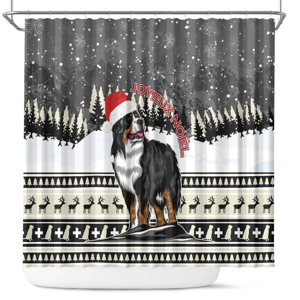 Switzerland Christmas Bernese Mountain Dog Shower Curtain Joyeux Noel