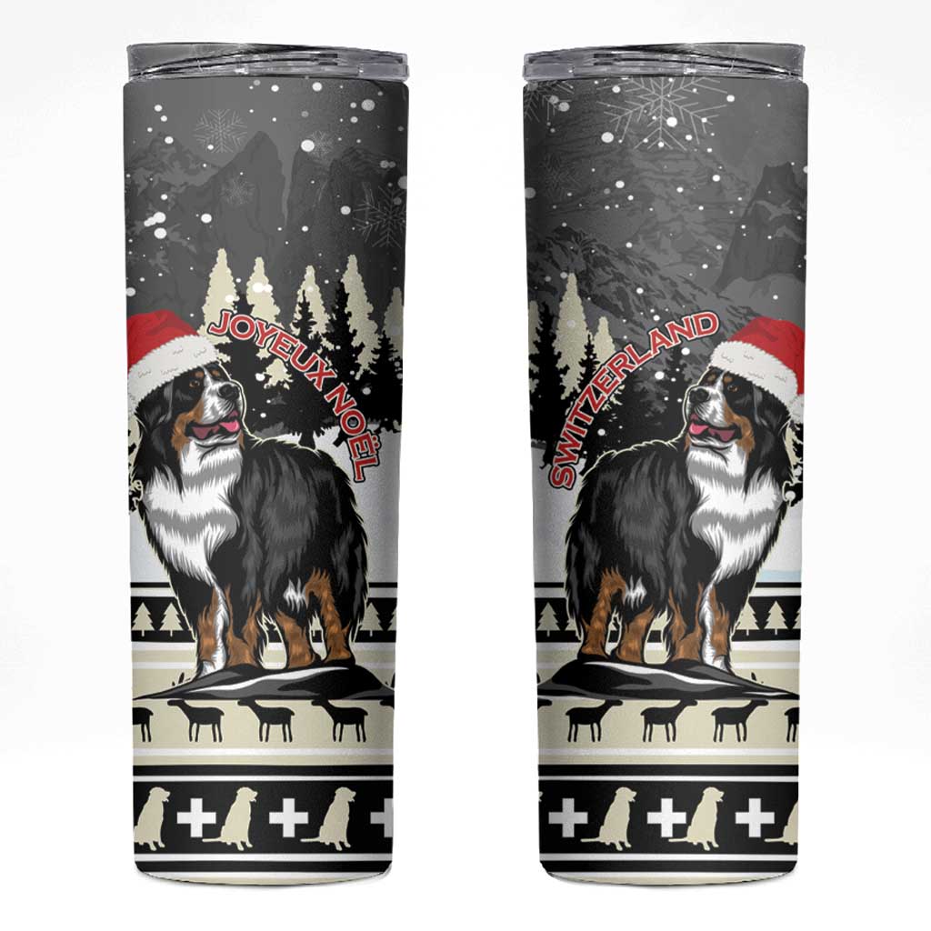 Switzerland Christmas Bernese Mountain Dog Skinny Tumbler Joyeux Noel