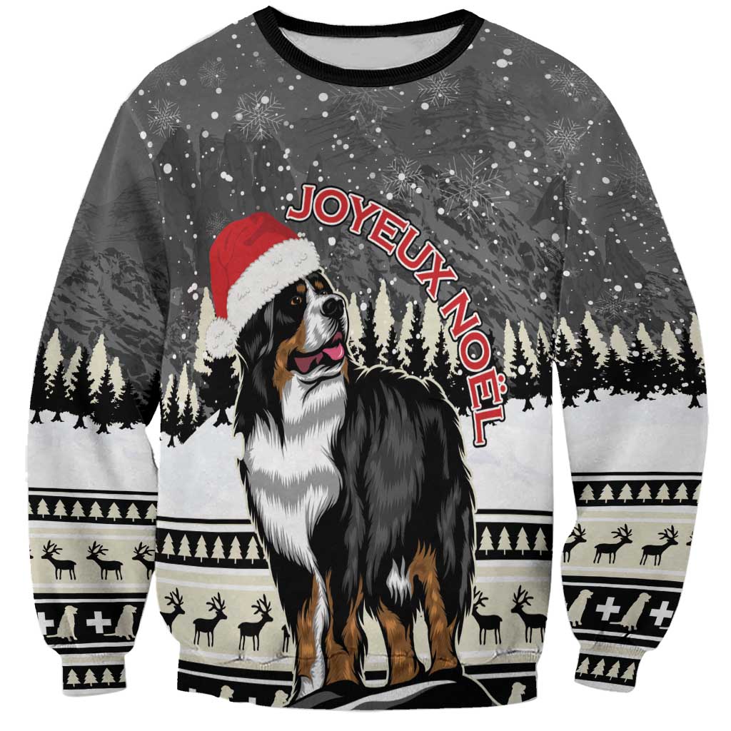 Unisex Bernese mountain dog Christmas sweatshirt, Joyeux Noel graphic, Santa hat
